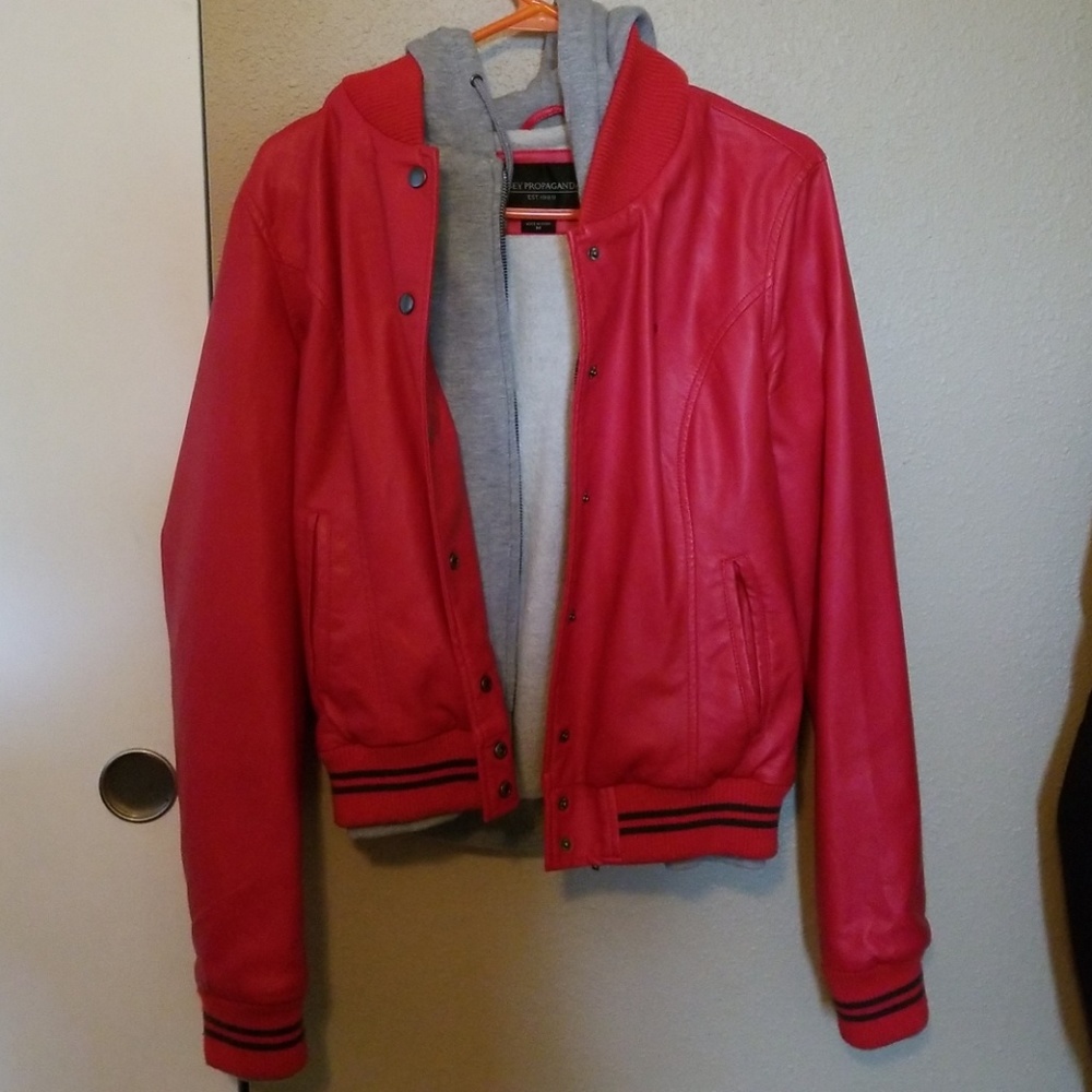 Obey Red Leather Varsity Jacket